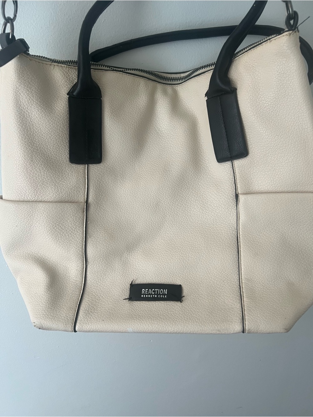 Kenneth Cole Reaction Cream Tote with Black Handles